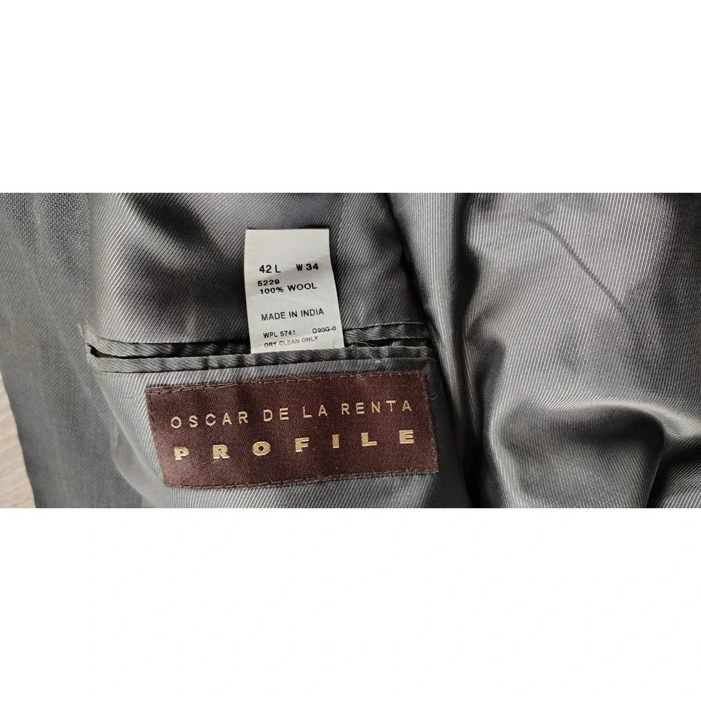 Oscar De La Renta Profile 42L W34 Wool Men's Three Button Suit‎ Jacket Gray